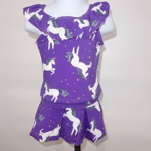 NEW Hanna Andersson Purple Unicorn Ruffle Tankini Swimsuit Size 80 18-24 months